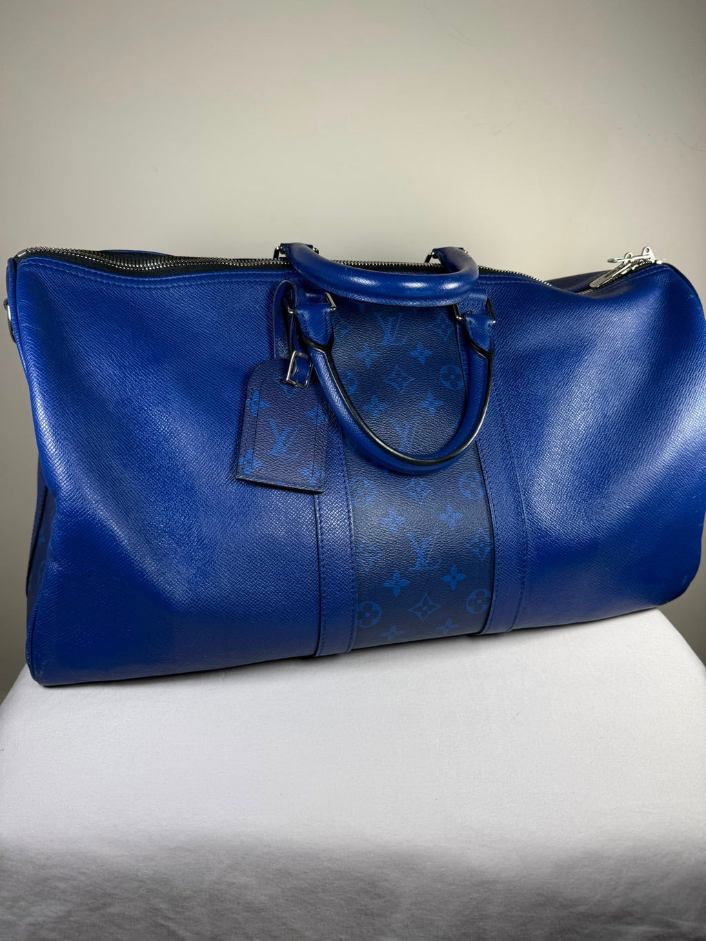 Louis Vuitton Keepall Bandoulière 50 cobalt blue Monogram Eclipse travel bag