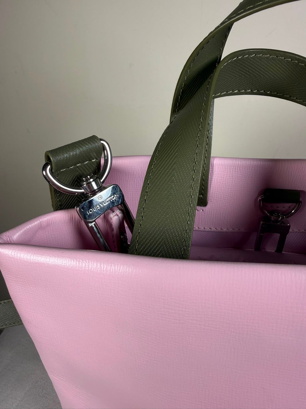 Louis Vuitton Pink & Khaki Leather Tote / Crossbody Bag