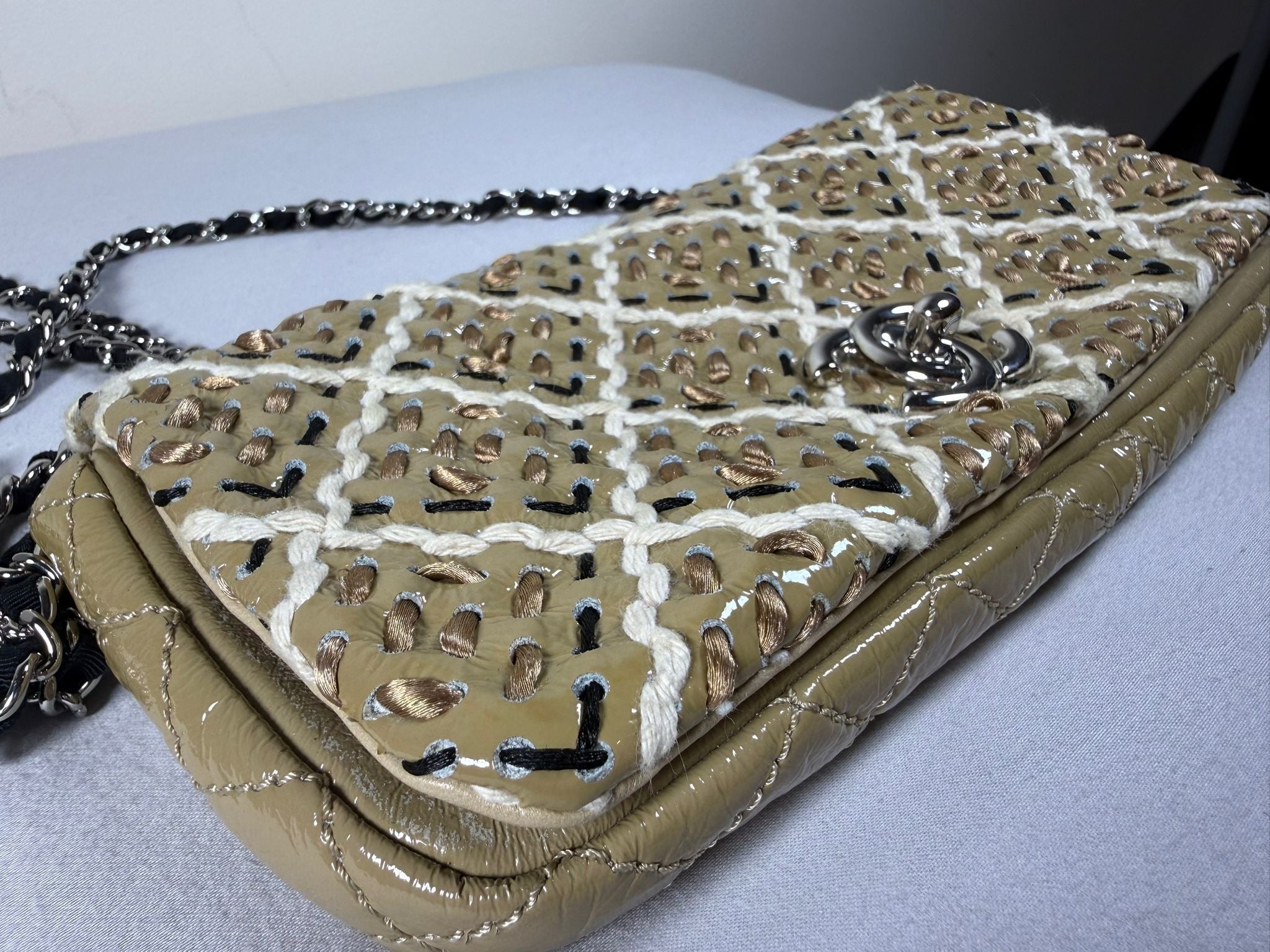 Chanel Woven Leather Shoulder Bag with Silver Hardware