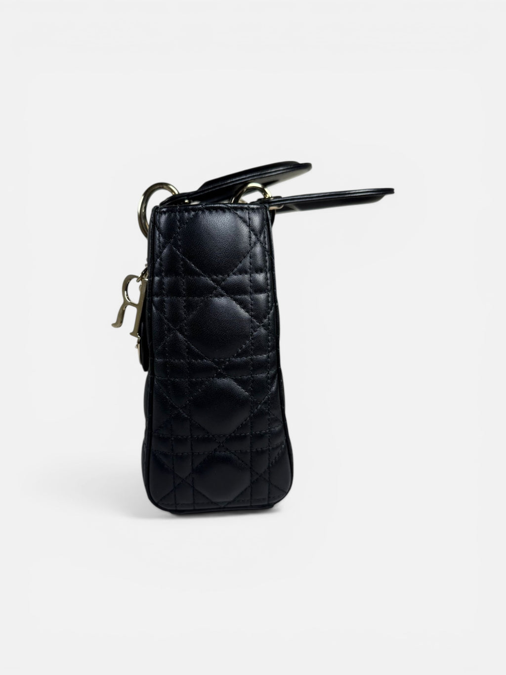 Christian Dior Small Lady Dior Black Lambskin Cannage Bag Gold Hardware + Strap