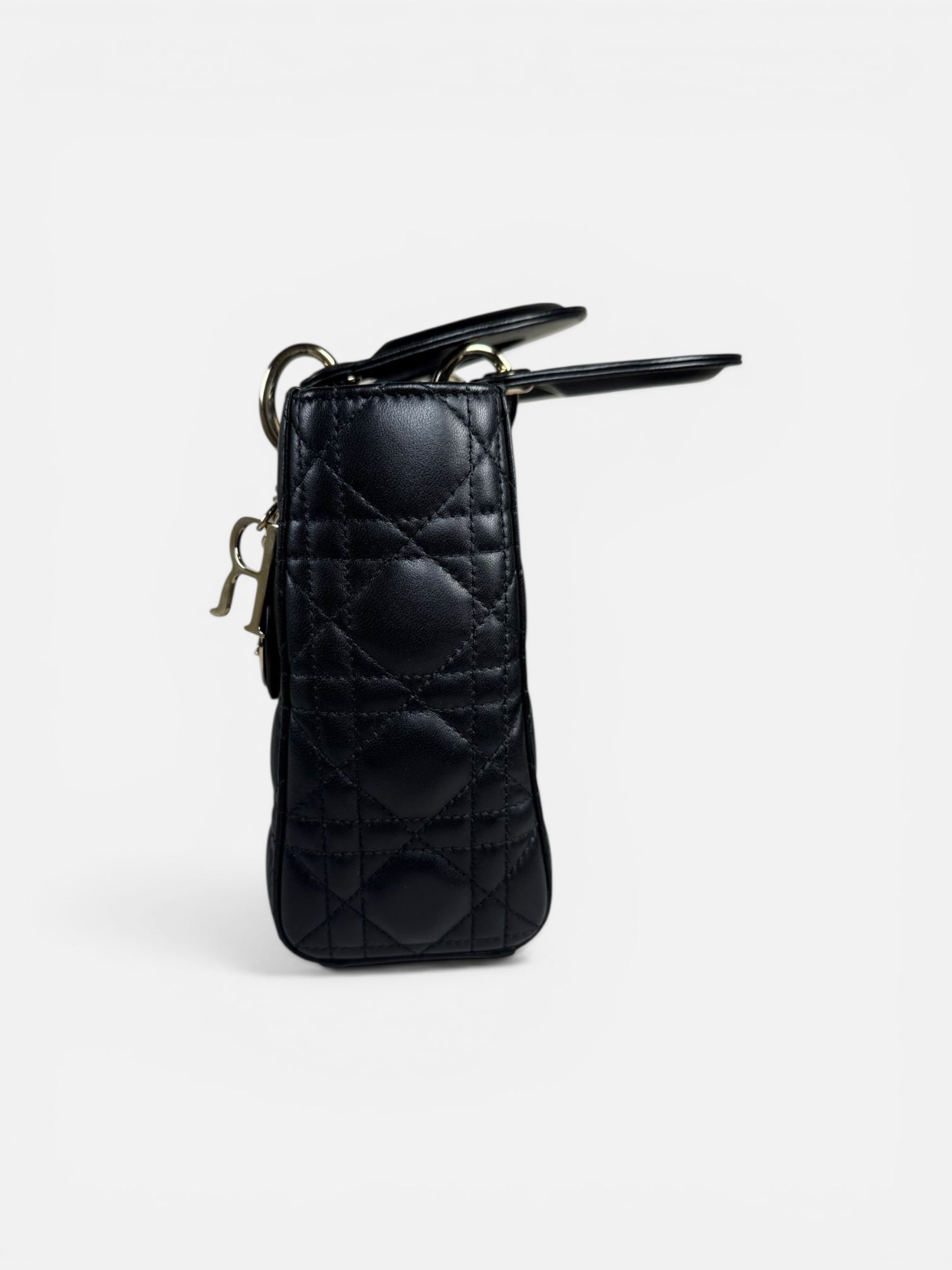 Christian Dior Small Lady Dior Black Lambskin Cannage Bag Gold Hardware + Strap