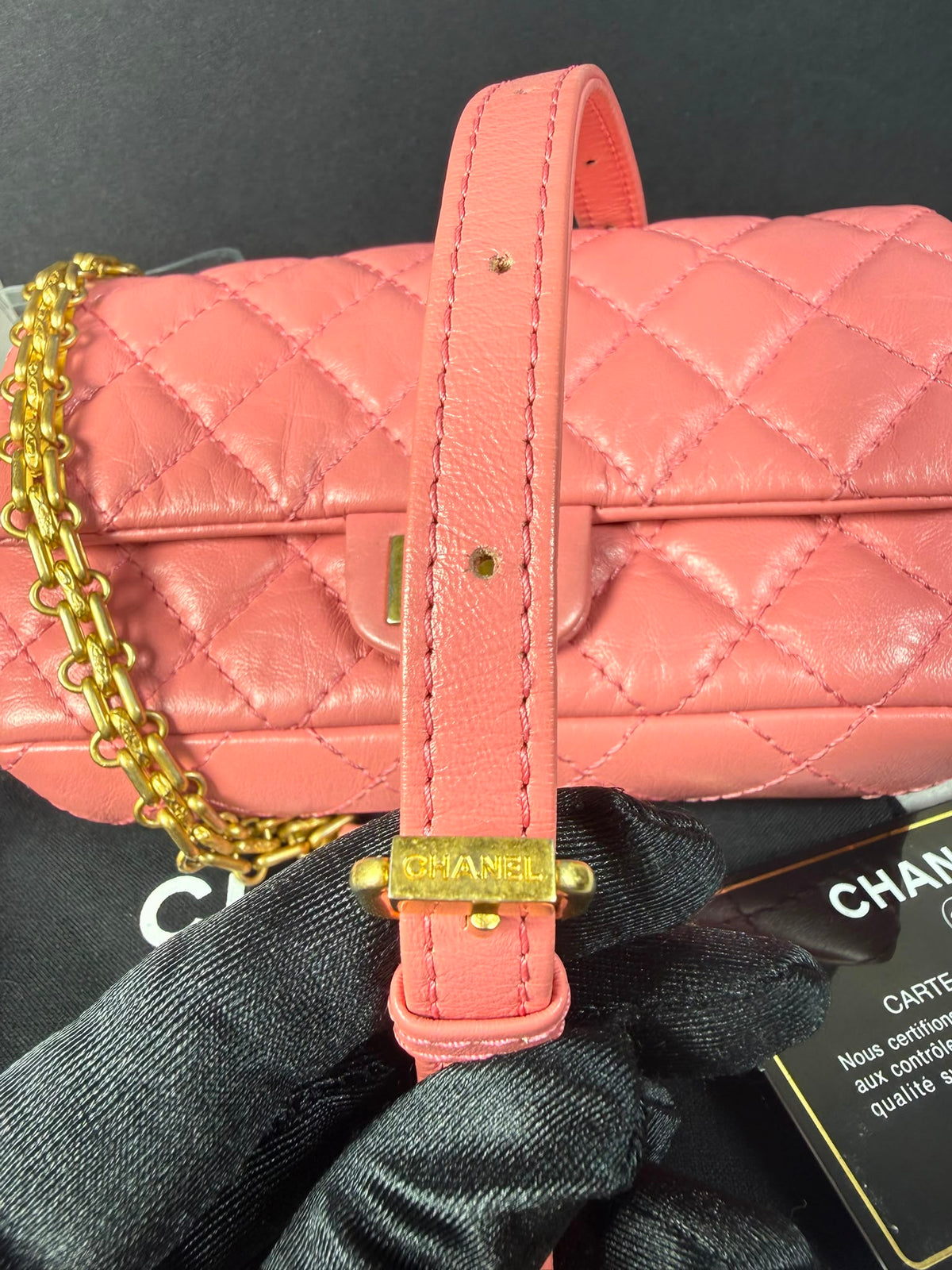 CHANEL Pink Quilted Leather Waist Bag / Belt Bag