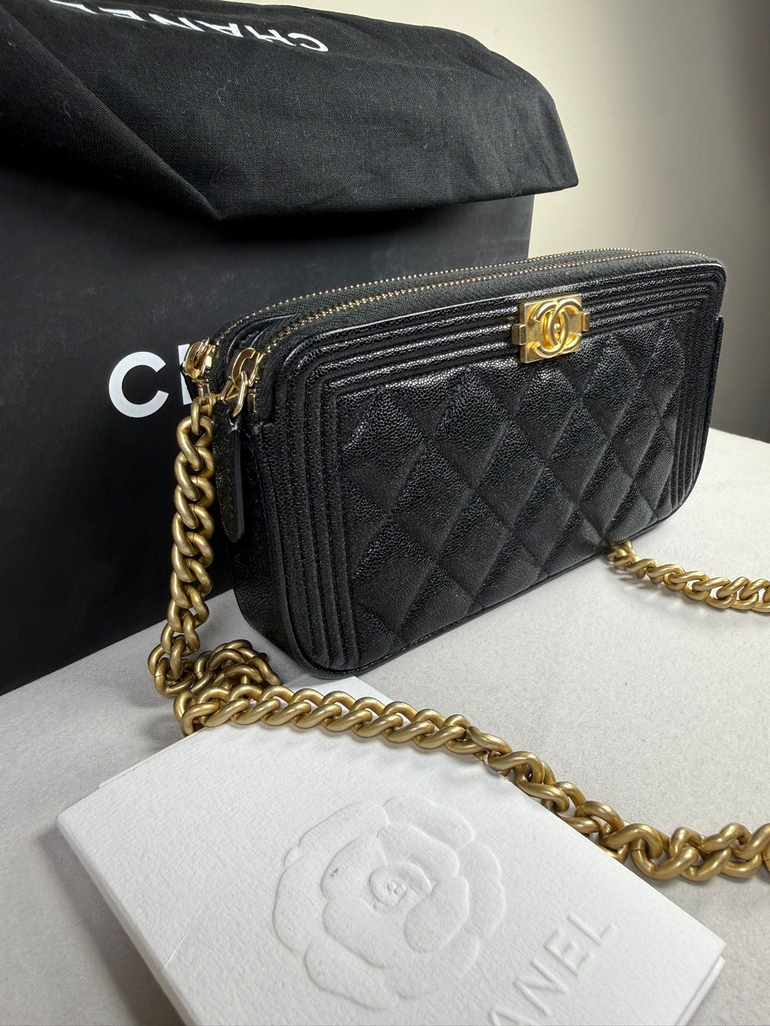 Chanel Boy WOC (Wallet On Chain) – Black Caviar Leather