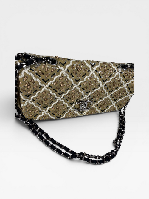 Chanel Woven Leather Shoulder Bag with Silver Hardware