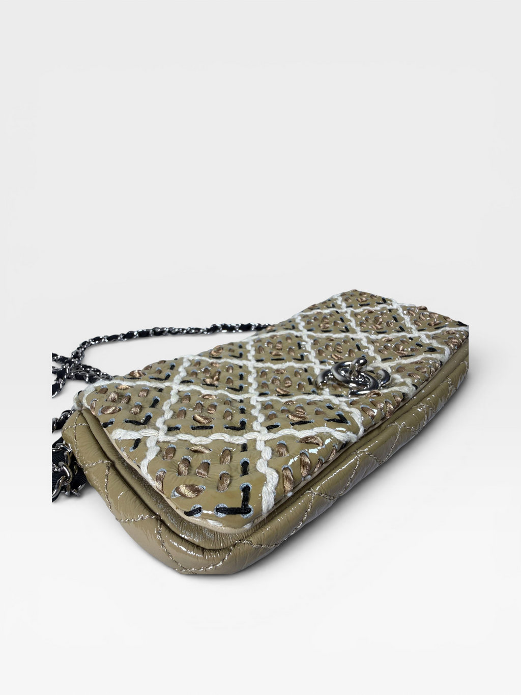 Chanel Woven Leather Shoulder Bag with Silver Hardware