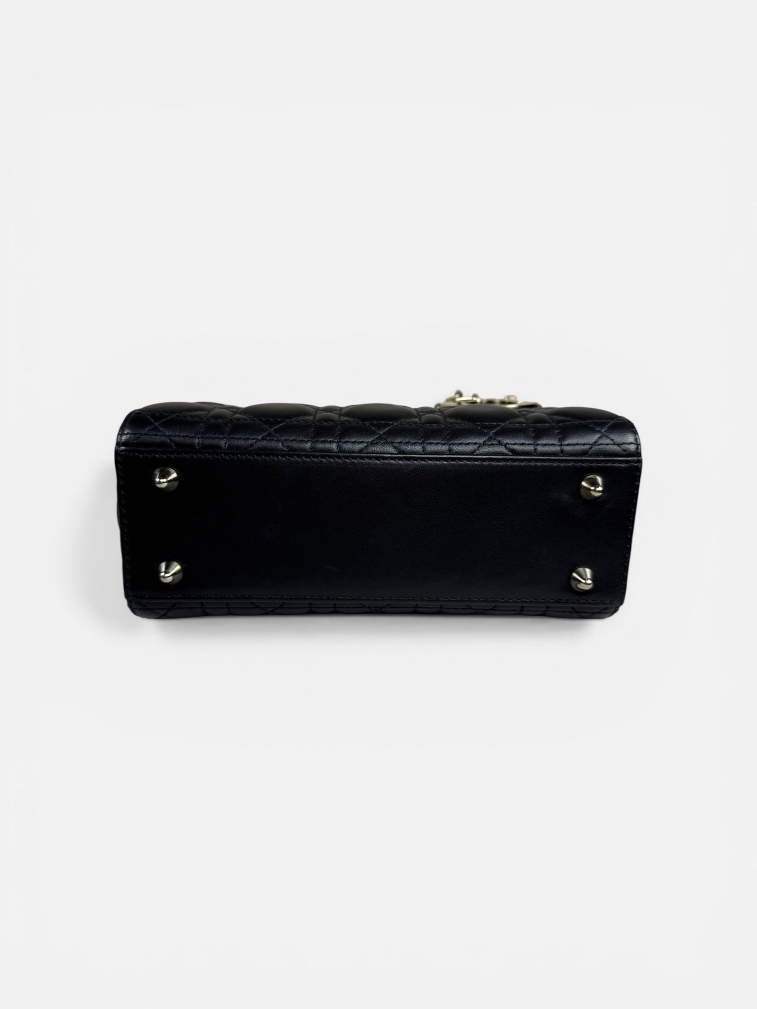 Christian Dior Small Lady Dior Black Lambskin Cannage Bag Gold Hardware + Strap