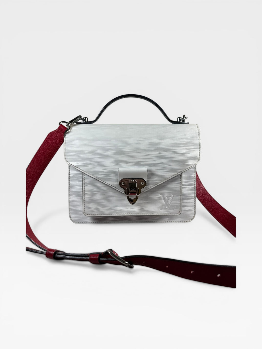 Louis Vuitton Neo Monceau BB – Epi Leather – White / Tricolour Strap – Silver Hardware