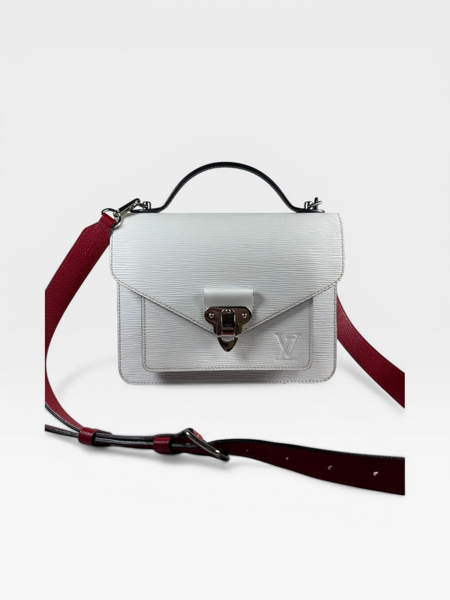 Louis Vuitton Neo Monceau BB – Epi Leather – White / Tricolour Strap – Silver Hardware