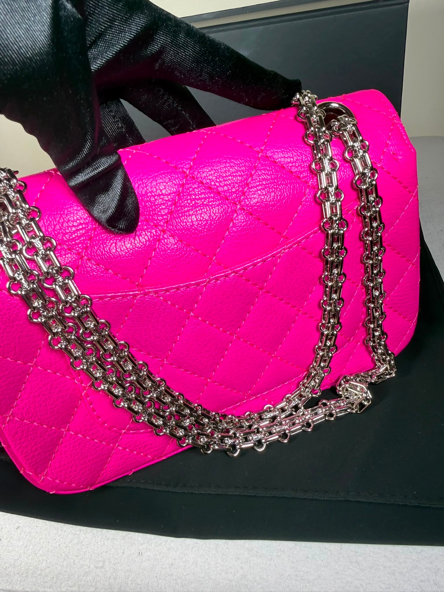 Authentic Chanel Classic Flap Bag – Hot Pink Caviar Leather