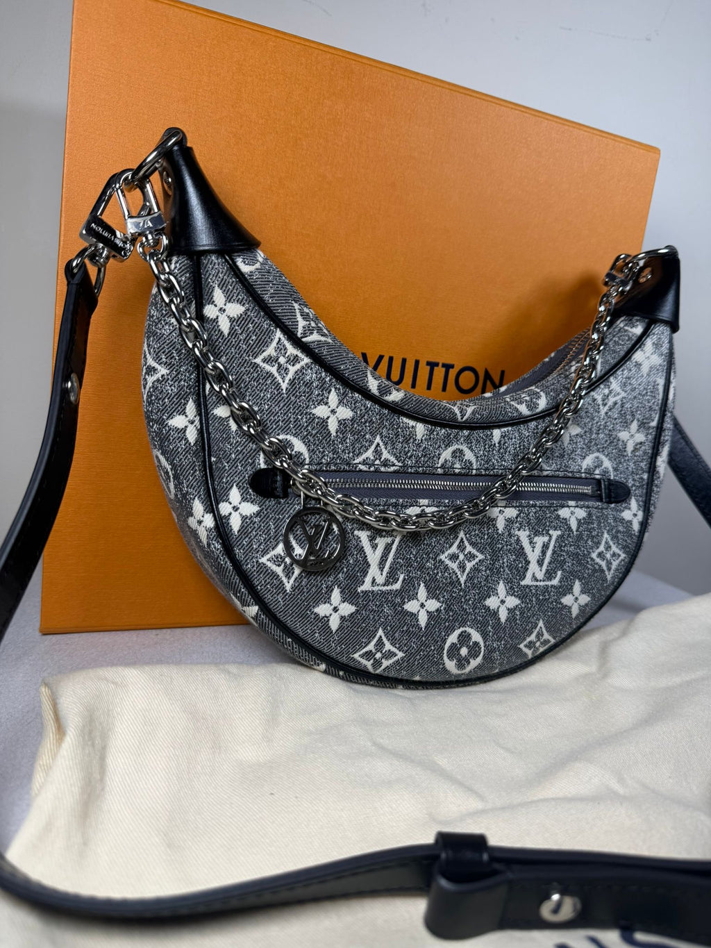 Louis Vuitton Loop PM Monogram Denim Shoulder Bag – Grey
