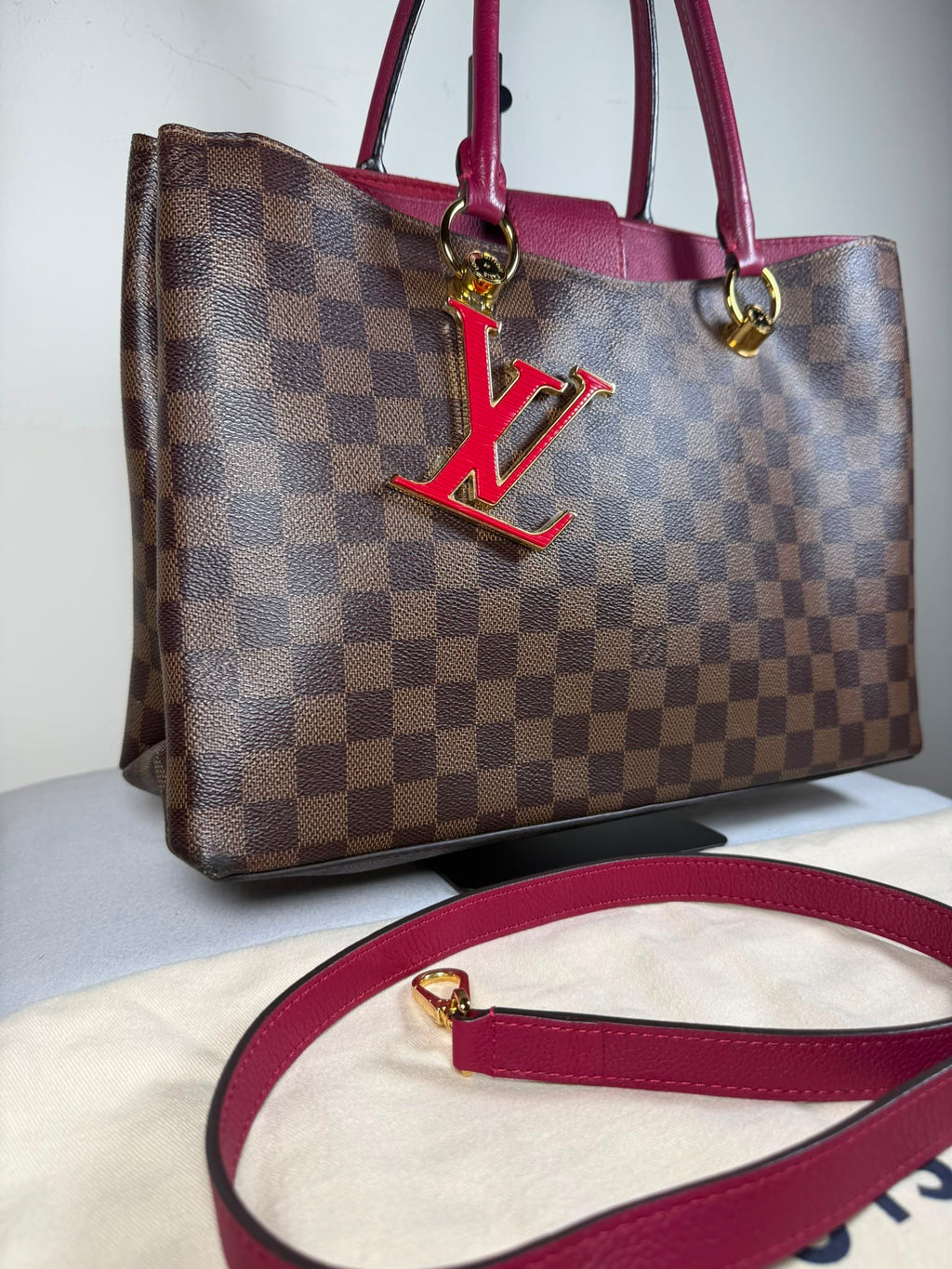 Louis Vuitton Damier Ebene Jersey Tote – Cherry Red