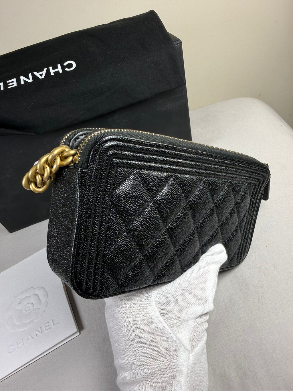 Chanel Boy WOC (Wallet On Chain) – Black Caviar Leather