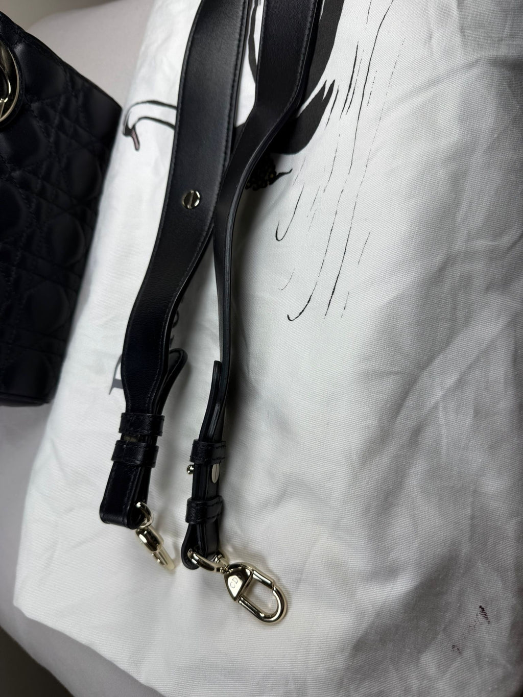 Christian Dior Small Lady Dior Black Lambskin Cannage Bag Gold Hardware + Strap