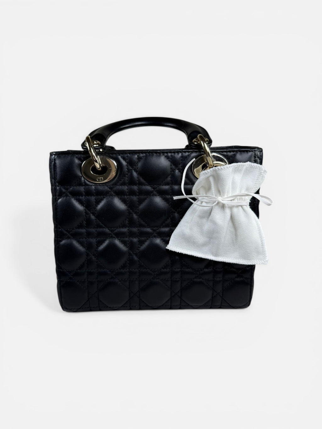 Christian Dior Small Lady Dior Black Lambskin Cannage Bag Gold Hardware + Strap